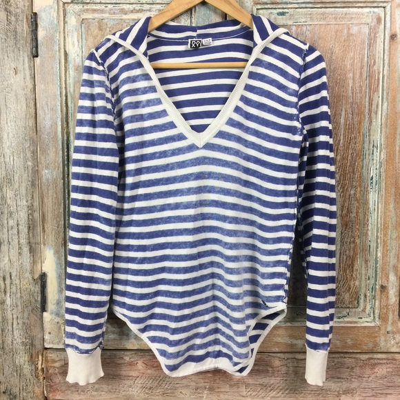 Roxy Tops - [Roxy] Blue & White Striped Hoodie